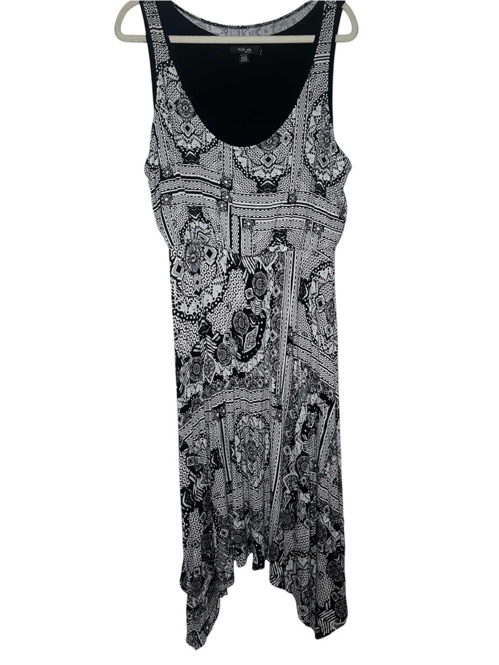 Style & Co White Black Patterned Sleeveless Maxi Dress 1X Flowy Summer Casual